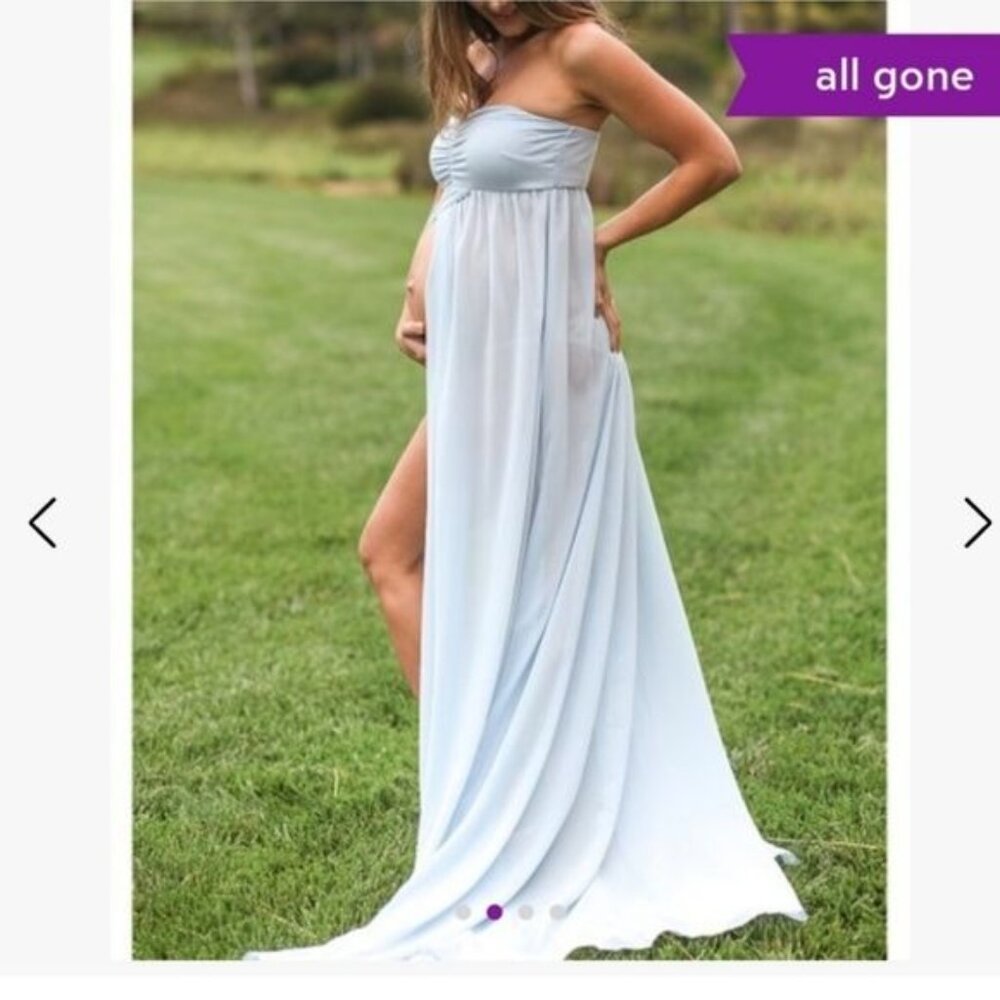 Pinkblush‎ Dusty Blue Strapless Open Maternity Photoshoot Maxi Dress Size XL new